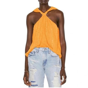 NWT $378 FRAME Denim Womens Crinkled Silk Pullover Halter Top
